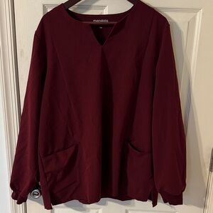 Mandala Long Sleeve Notch Neck Scrub Top- Wine 2XL